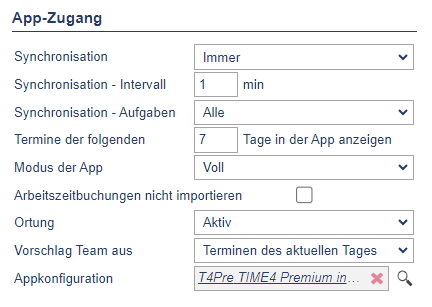 Navigation in Time4 Web: Firma → Zugang Web und App → App-Zugang