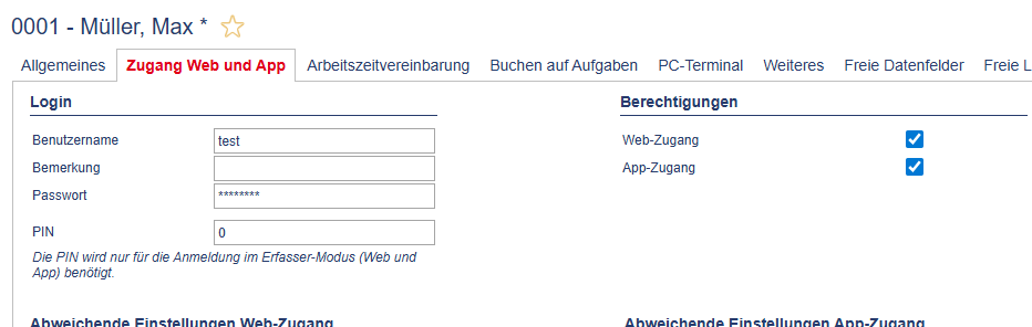 Stammdaten: Zugang Web und APP – Login und Berechtigungen