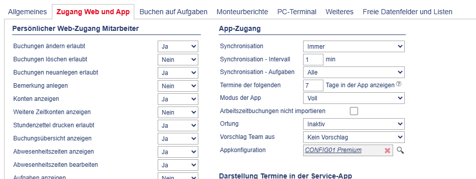 Zugang Web und App – Firmen- und Personeneinstellungen