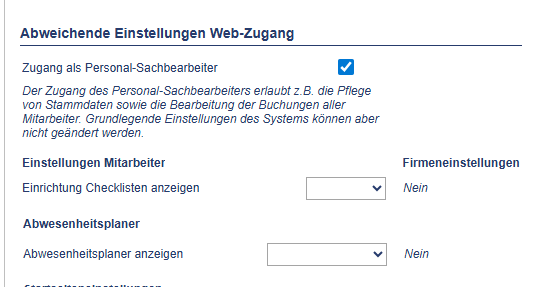 Web-Zugang: Personalsachbearbeitung