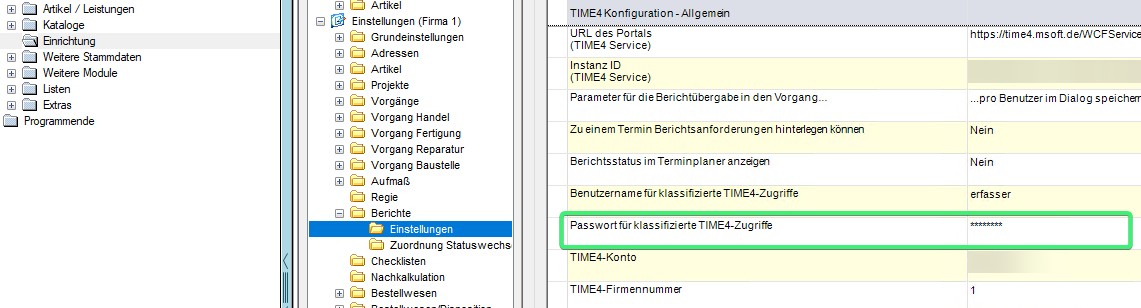 PASST.Prime: Bediener/Passwort in den Berichtseinstellungen