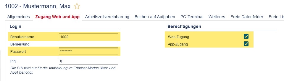 Benutzer-Einstellungen: Zugang Web und App
