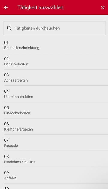 Tätigkeit auswählen