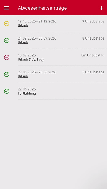 Übersicht der Abwesenheitsanträge