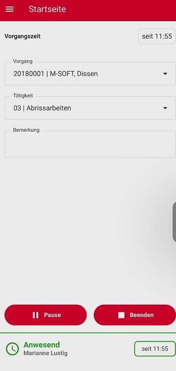 Laufende Vorgangszeit und Anwesenheitszeit