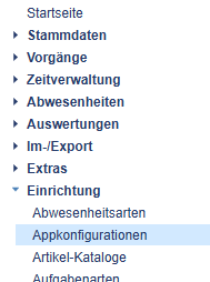 Backoffice-Pfad zu den Appkonfigurationen