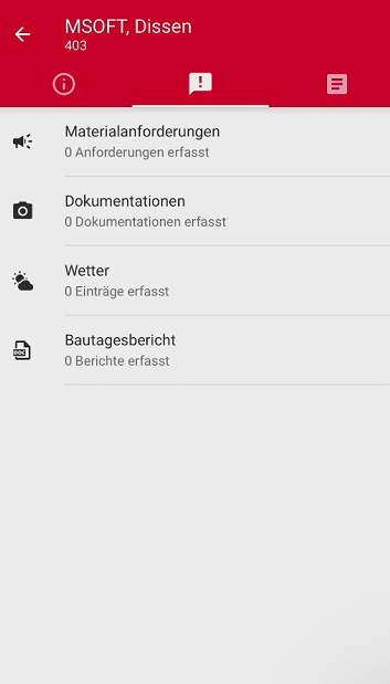 Bautageberichte im mittleren Reiter zum Vorgang