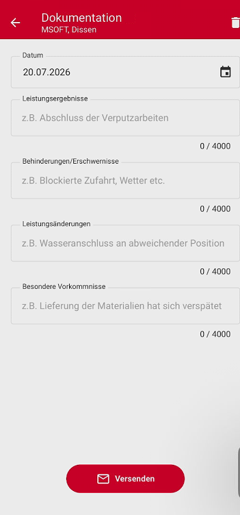 Neuen Bautagebericht über Hinzufügen erstellen