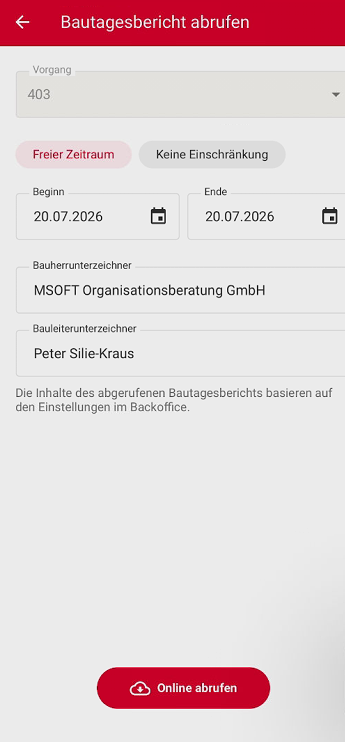 Bautagebericht online abrufen