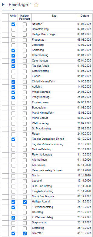 Konfiguration halber Feiertag