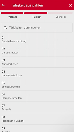 Tätigkeit auswählen