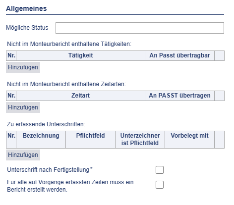 Monteurberichte Allgemeines