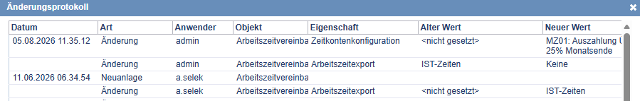 Einträge Änderungsprotokoll