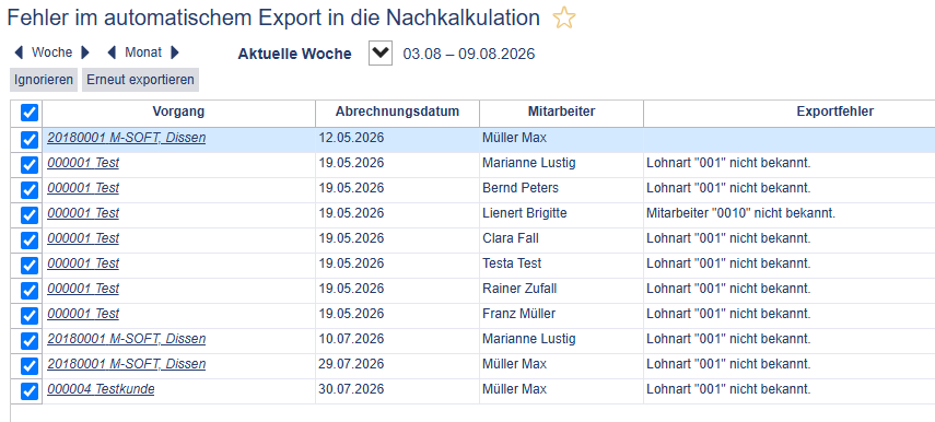Fehler Nachkalkulation