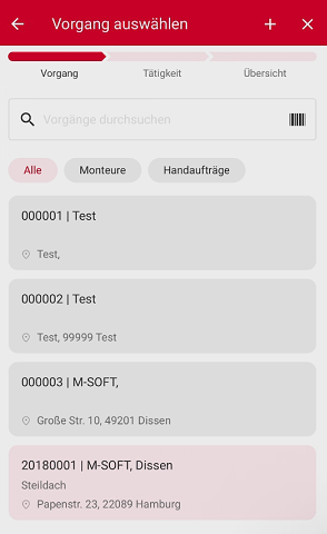 Vorgang auswählen