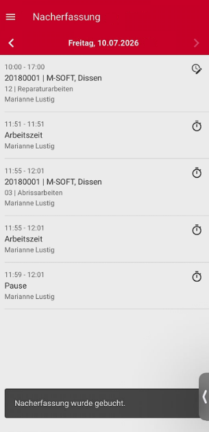 Übersicht gebuchte Zeiten