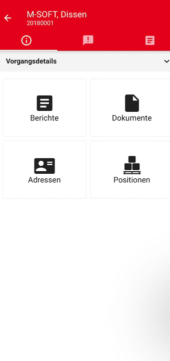 Kachel in den Vorgangsdetails