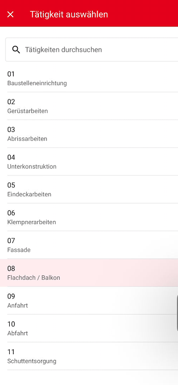 Tätigkeit auswählen