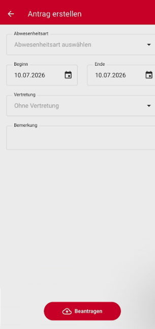 Abwesenheitsantrag stellen