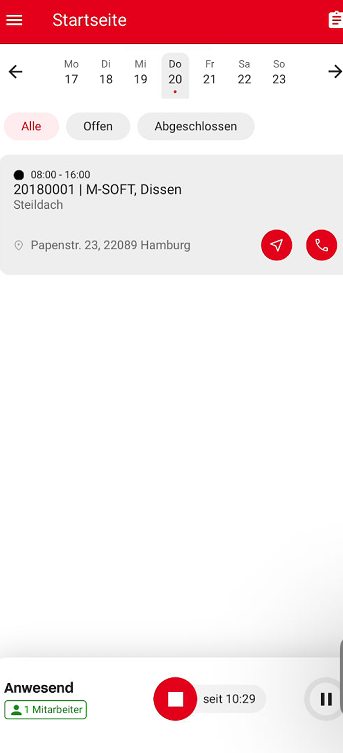 In Echtzeit Arbeitszeit starten