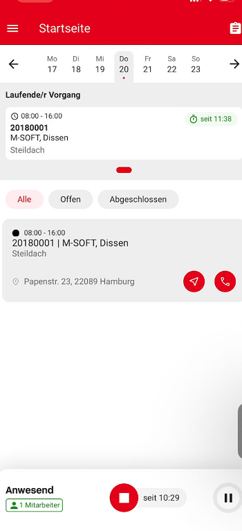 Startseite laufende Vorgangszeit