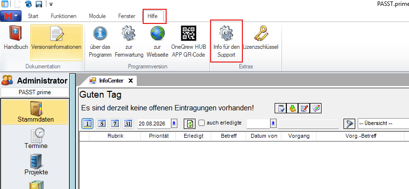 Info für den Support
