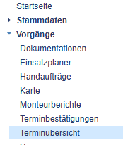 Terminübersicht im Backoffice