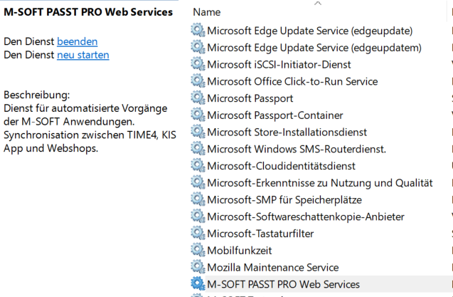 Web Services neu starten