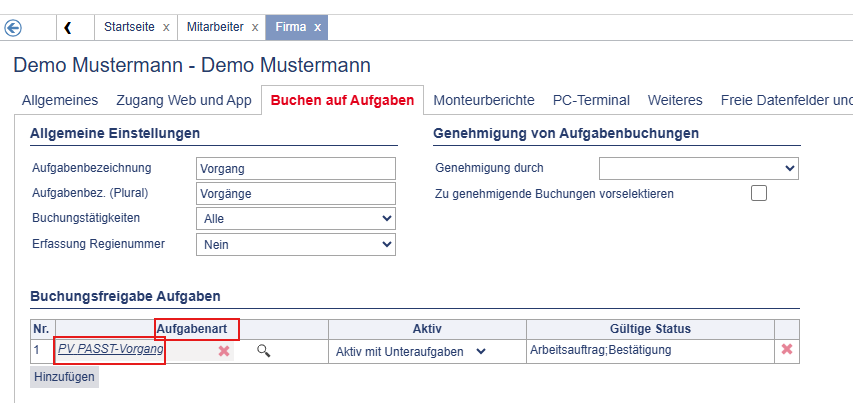 Einstellungen Firma