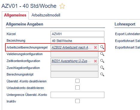 Arbeitszeitvereinbarung und Arbeitszeitberechnungsregel ermitteln