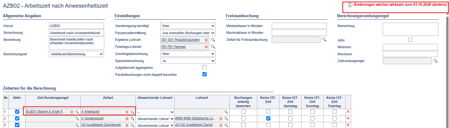 Rundungsregel einer Zeitart zuordnen