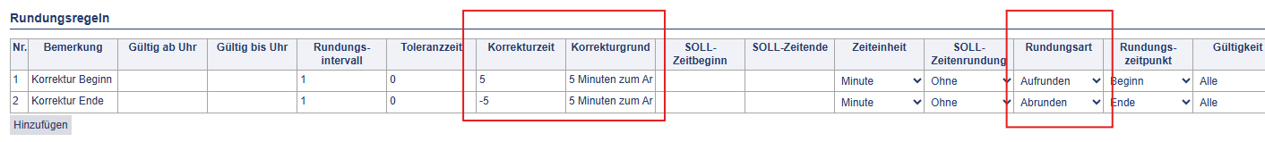 Korrekturzeit konfigurieren